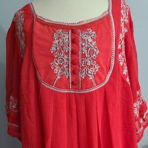 NWT BoHo Red Beaded Elbow Length sleeves Great for Travel
